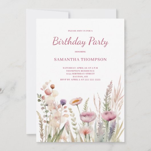 Invitation Anniversaire rose (Devant)