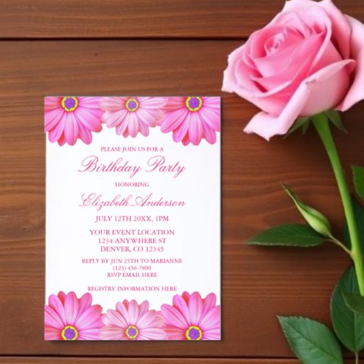 Invitation Anniversaire rose