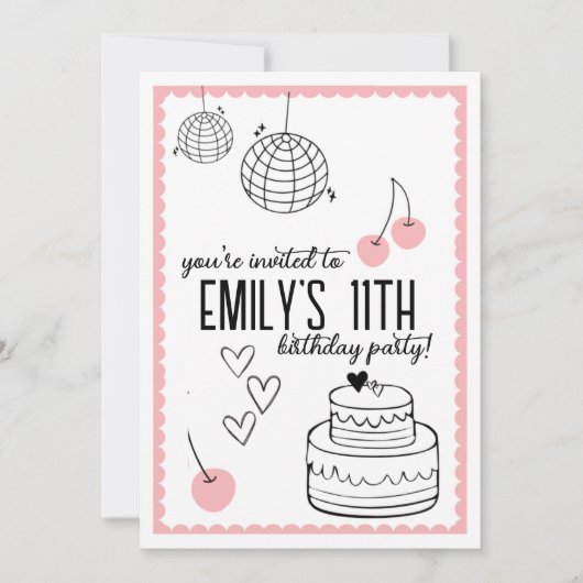 Invitation Anniversaire rose (Devant)