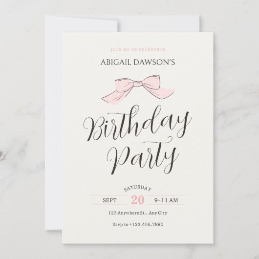 Invitation Anniversaire rose (Devant)