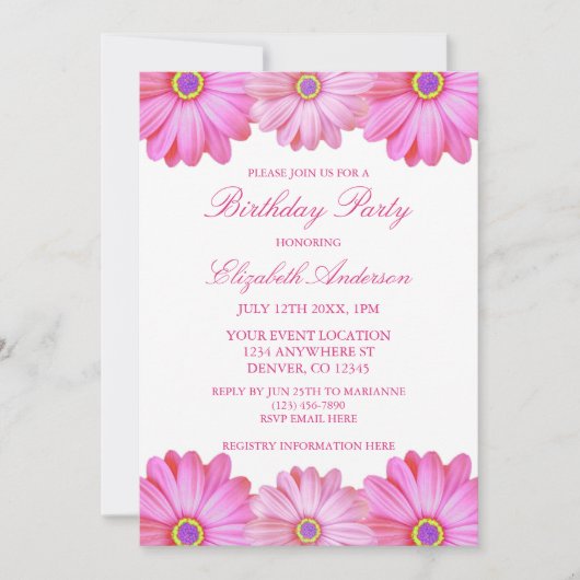 Invitation Anniversaire rose (Devant)