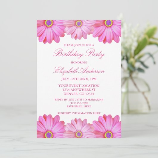 Invitation Anniversaire rose (Debout devant)