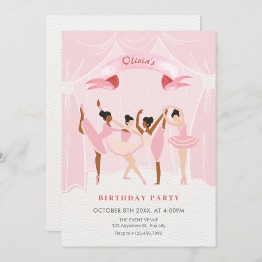 Invitation Anniversaire rose (Devant / Derrière)