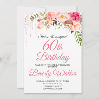 Invitation Anniversaire rose 60e Surprise Floral