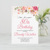 Invitation Anniversaire rose 80ème Surprise Floral (Debout devant)