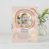 Invitation Anniversaire rose arc-en-ciel mignon (Debout devant)