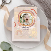 Invitation Anniversaire rose arc-en-ciel mignon