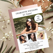 Invitation Anniversaire rose blanche or photo collage luxe