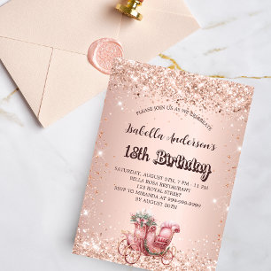 Invitation Anniversaire rose chariot or élégant