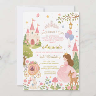 Invitation anniversaire rose Château Princesse Fan