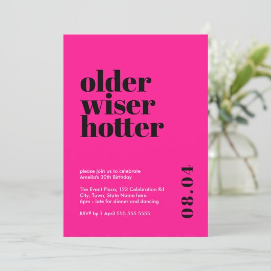 Invitation Anniversaire rose chaud, plus sage, plus chaud (Debout devant)