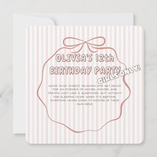 Invitation Anniversaire rose coquette (Dos)