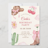Invitation Anniversaire rose cowboy (Devant)