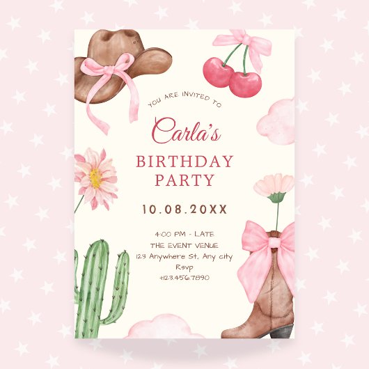 Invitation Anniversaire rose cowboy