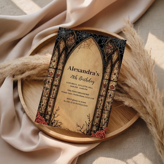 Invitation Anniversaire Rose d'Arche Gothique Vitrée