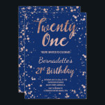 Invitation Anniversaire rose de bleu marine de confettis d'or<br><div class="desc">Les confettis roses d'or de Faux éclaboussent invitation moderne de fête d'anniversaire de l'anniversaire A de bleu marine la 21ème 21ème avec moderne, l'invitation rose de feuille d'or de faux original et simple avec les confettis roses d'or éclabousse et typographie de brosse de style écrite par main sur un arrière...</div>