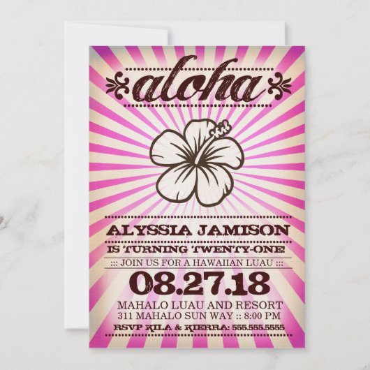 Invitation Anniversaire rose de coucher du soleil de (Devant)