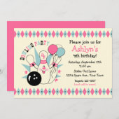 Invitation Anniversaire rose de Pin de bowling (Devant / Derrière)
