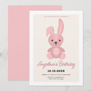 Invitation Anniversaire rose de poupée de lapin mignonne