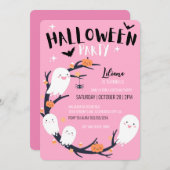 Invitation Anniversaire rose d'Halloween (Devant / Derrière)