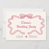 Invitation Anniversaire rose doux ruban (Devant)