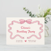 Invitation Anniversaire rose doux ruban (Debout devant)