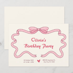 Invitation Anniversaire rose doux ruban