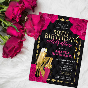 Invitation Anniversaire Rose et Or pour Femmes