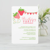Invitation Anniversaire rose et vert des fraises (Debout devant)