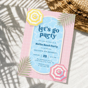 Invitation Anniversaire Rose Fête d'été de Piscine de Plage