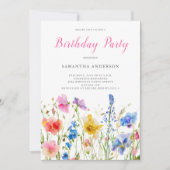 Invitation Anniversaire rose Fleur sauvage (Devant)