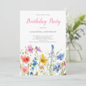 Invitation Anniversaire rose Fleur sauvage (Debout devant)