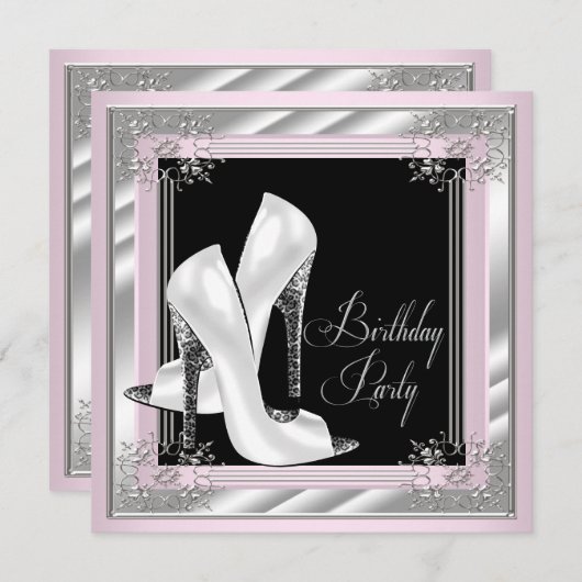 Invitation Anniversaire rose haut talon (Devant / Derrière)