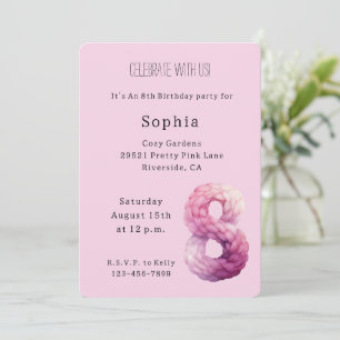 Invitation Anniversaire Rose Lavande Violet 8 Ans Cozy