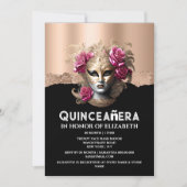 Invitation Anniversaire rose mascarade filles quinceañera (Devant)