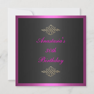 Invitation Anniversaire Rose Noir & Gold Trim