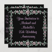 Invitation Anniversaire Rose Noir Roses Métal (Devant / Derrière)