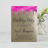 Invitation anniversaire rose or (Debout devant)
