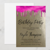 Invitation anniversaire rose or (Devant / Derrière)