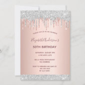 Invitation Anniversaire rose or argent parties scintillant go (Devant)