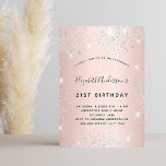 Invitation Anniversaire rose or blush parties scintillant arg<br><div class="desc">Une invitation moderne, élégante et glamour pour une fête d'anniversaire de 21e (ou tout âge). Un arrière - plan métallique à l'apparence rose à la fausse poussière de parties scintillant argentée. Le nom est écrit avec un script de style moderne écrit à la main. Personnalisez et ajoutez les détails de...</div>