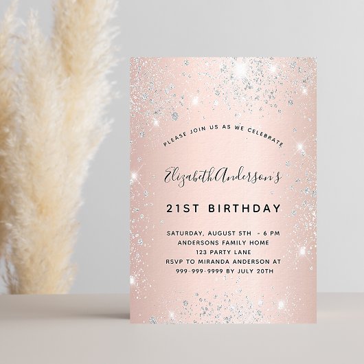 Invitation Anniversaire rose or blush parties scintillant arg