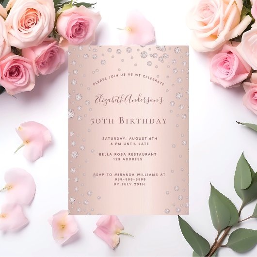 Invitation Anniversaire rose or diamant arroser