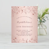 Invitation Anniversaire rose or étoiles princier girly (Debout devant)