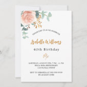 Invitation Anniversaire rose or fleuri eucalyptus verdure (Devant)