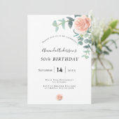 Invitation Anniversaire rose or fleuri geenergeen blanc éléga (Debout devant)