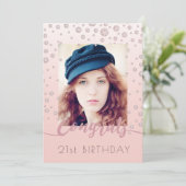 Invitation Anniversaire rose or photo diamants glam (Debout devant)