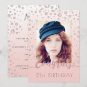 Invitation Anniversaire rose or photo diamants glam (Devant / Derrière)