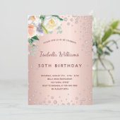 Invitation Anniversaire rose or rose diamants florales (Debout devant)