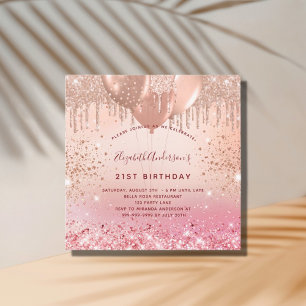 Invitation Anniversaire rose or rose parties scintillant ball